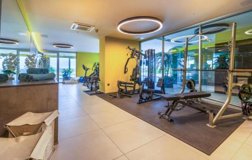 a gym with treadmills and exercise equipment in a room at Stunning Apartment In Rogasovci in Rogašovci