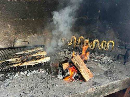 a grill with a bunch of food on fire at Vala in Ploče