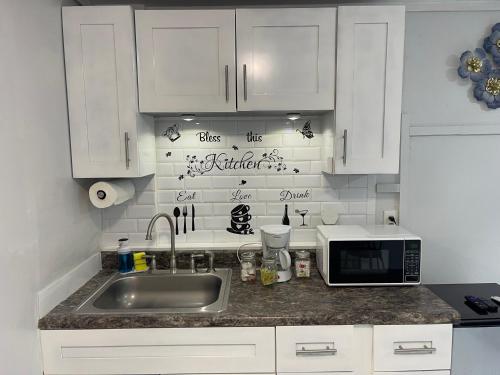a kitchen counter with a sink and a microwave at Time to relax in Tampa