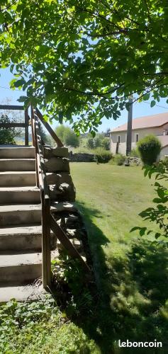a set of stairs with a fence and a grass field at Le Gite Des Peyreyres in Lespéron