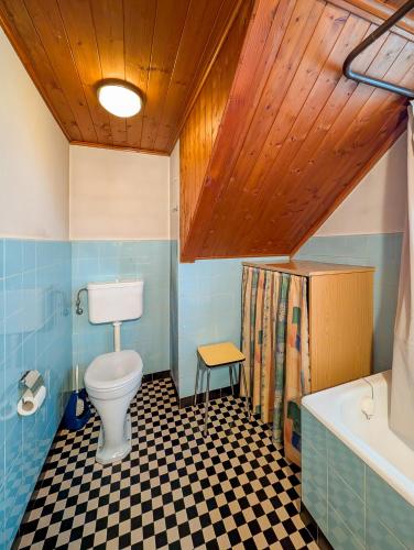 a bathroom with a toilet and a sink and a tub at Havre de paix aux Diablerets - chalet privé in Les Diablerets