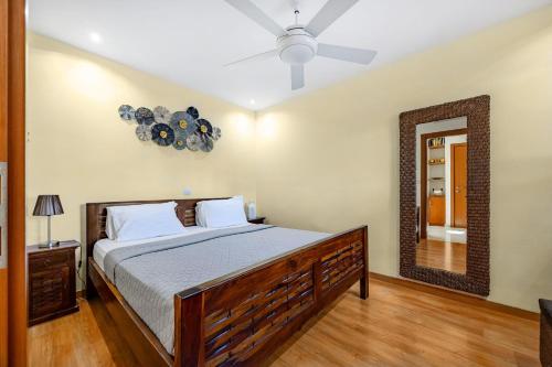 a bedroom with a bed and a ceiling fan at HG07 Adjacent to Aphrodite Hills- Private Pool, Large Terrace in Kouklia