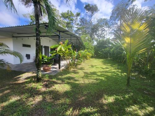 a house with a grass yard in front of it at Villa Milagro in Parrita
