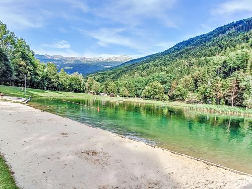 a body of water next to a beach with trees at Apartment Bellentre Chalet le Pommier 5 by Interhome in Bellentre