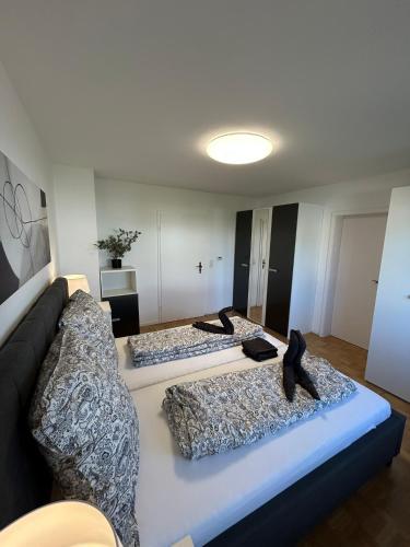 - un salon avec 2 oreillers sur un canapé dans l'établissement Stielvolle Etagenwohnung in bester Lage, à Rodenbach