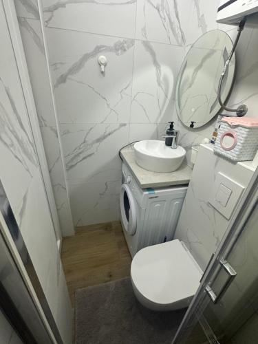 a small bathroom with a toilet and a sink at AK mini studio u centru in Tivat