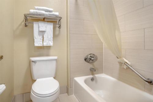 a white bathroom with a toilet and a bath tub at Best Western Plus Bessemer in Bessemer