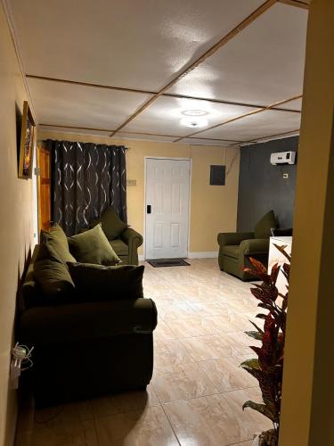 a living room with two green couches at Luxury Struan Castle Hill condo in Kupuis