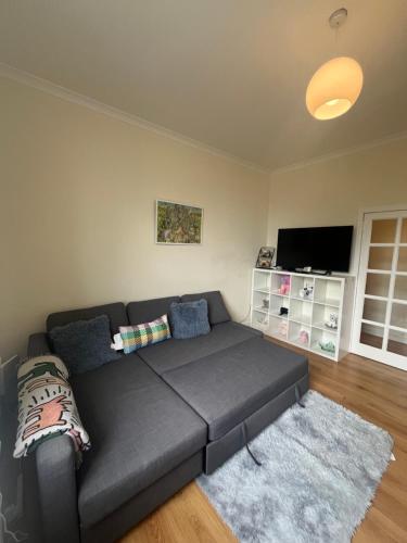 a living room with a couch and a flat screen tv at Edinburgh Centre - George Square Residence in Edinburgh