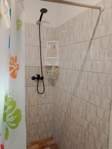 a shower with a shower head in a bathroom at Sol naciente in Jaureguiberry