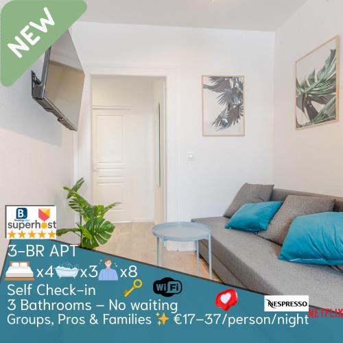 un salon avec un canapé et une table dans l'établissement 3 APPTS - 3 à 7 lits - Parfait 6 à 10 pers - max 29 pers - 1 immeuble - Convivialité, Rentabilité ------ ENGLISH - 3 APTS - 3 to 7 beds - Ideal for 6 to 10 guests - Up to 29 - Same building -- Cattenom, à Hettange-Grande