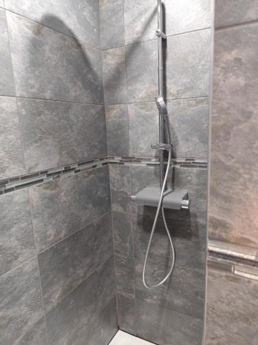 a shower with a hose in a bathroom at Maison entière avec parking gratuit, WiFi & clim in Douai