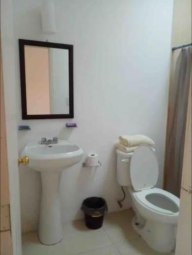 a bathroom with a sink and a toilet and a mirror at ESTANCIA Santa Teresa in Temixco