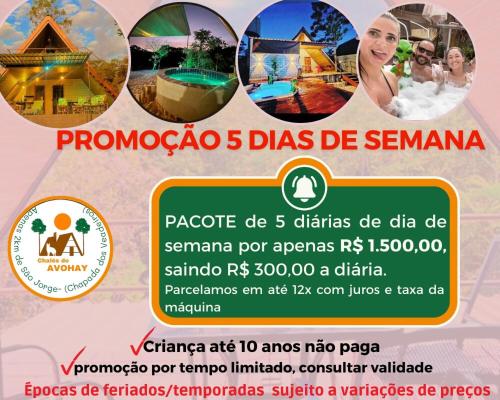 a flyer for a spa resort with four pictures of a woman at Chalés do AVOHAY, lindo chalé com privativo ofurô aquecido,apenas 2 minutos da Vila de São Jorge in Sao Jorge