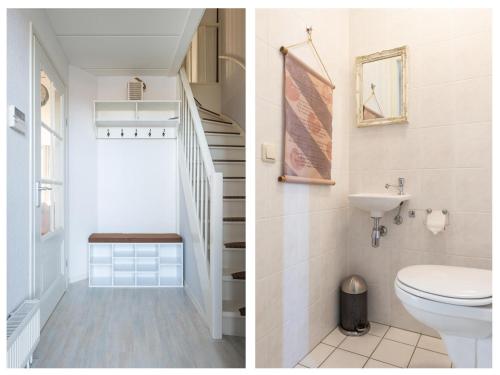 a bathroom with a toilet and a staircase at Schippershuis Stavoren in Stavoren