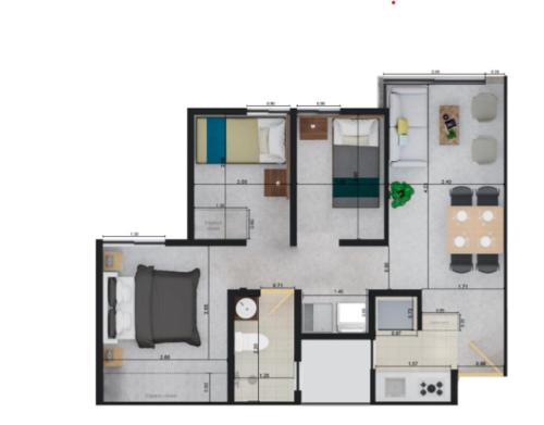 a floor plan of aominiumominium with aominium at Cómodo Apartamento con parque acuático Acqua Hills-6 personas in Dosquebradas