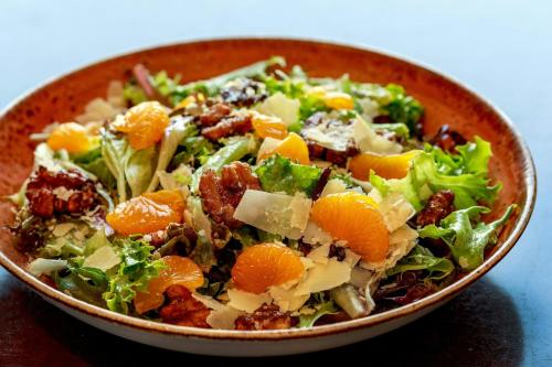 a salad in a bowl on a table at Boston Marriott Long Wharf in Boston