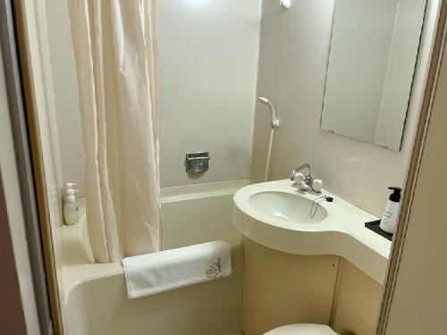 Un baño con lavabo, inodoro y ducha. en Hakuba Sun Valley Hotel Annex - Vacation STAY 90316v, en Iida