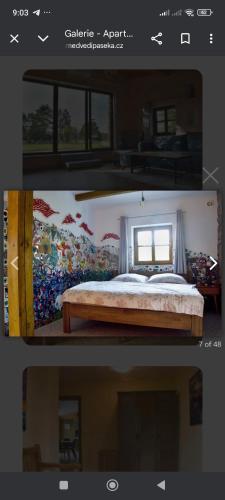 Ένα ή περισσότερα κρεβάτια σε δωμάτιο στο Apartmán Medvědí paseka