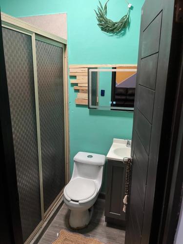 a bathroom with a toilet and a sink at Discreet luxury in an exclusive area in Matamoros