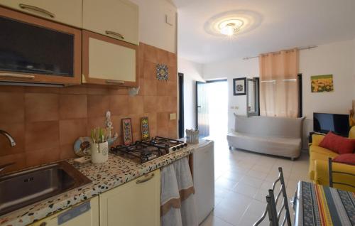 eine Küche mit Herd Top-Backofen neben einem Wohnzimmer in der Unterkunft Pet Friendly Apartment In Parghelia in Parghelia