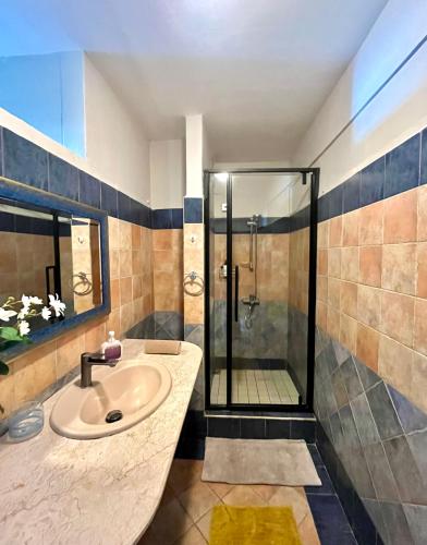 a bathroom with a sink and a shower at Nenuphar 3 Bedroom-Apartment in Flic-en-Flac