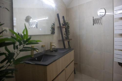 a bathroom with a sink and a mirror at Charme rare sous les voûtes in Royat