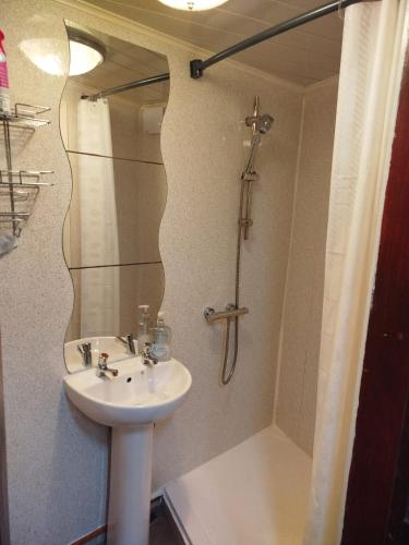 a bathroom with a sink and a shower at medium birds haven in Bloxwich
