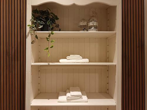 un placard avec des serviettes blanches et une plante dans l'établissement Bed & Movie, à Rome