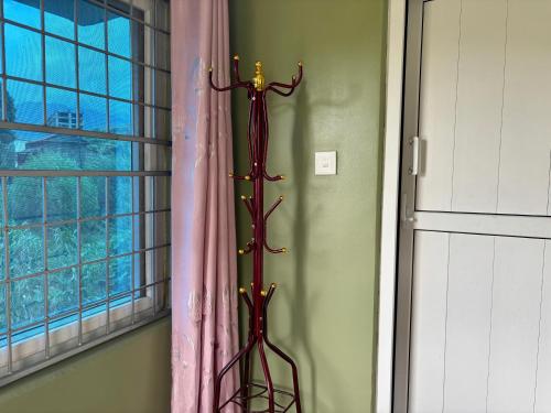 a curtain in a room next to a window at Fewa Homestay and Retreat in Pokhara