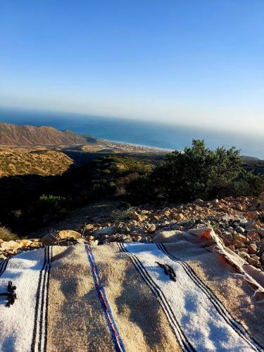 an aerial view of a train track on a mountain at Moroccan Boho Surf House in Agadir