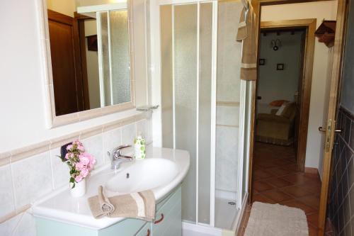 y baño con lavabo y espejo. en Casa Elisa, en Montaione