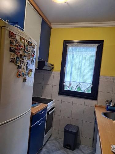 a kitchen with a refrigerator and a window at Holiday 2 in Kotor