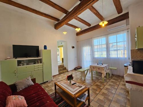 ein Wohnzimmer mit Couch und Tisch in der Unterkunft Apartmany Detvanka in Bački Petrovac