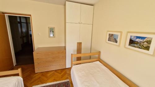a bedroom with a bed and a dresser in it at Apartment Ajdna in Žirovnica