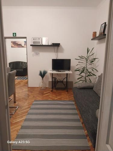 a living room with a couch and a table at Repi-Tár apartman in Szolnok