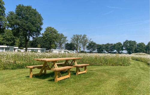 a wooden picnic table in a field of grass at Gorgeous Home In Afferden With Wifi in Afferden