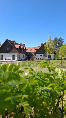un grupo de casas en un campo con árboles en Wrzosowe Love, en Raciąż