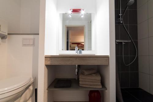 a bathroom with a sink and a mirror at Gîte La Maisonnée in Sazos