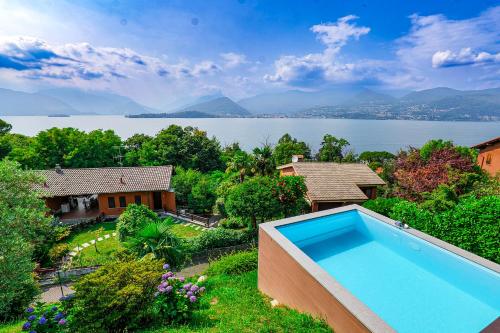 an aerial view of a house with a swimming pool at Casa Bella Vista in Laveno