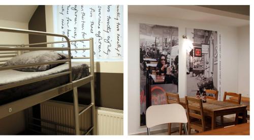 a room with a bunk bed and a dining room at 4Party in Krakow