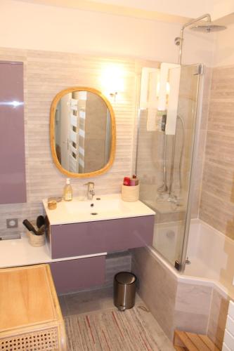 une salle de bain avec un lavabo et une douche dans l'établissement Appartement spacieux aux portes de Paris, à Asnières-sur-Seine