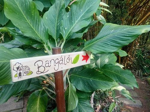 a sign in front of a banana plant at Acqua Jungle Lodge, Bangalô na selva in Abraão
