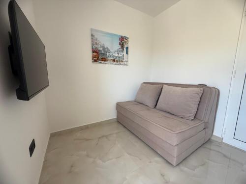 a living room with a couch and a flat screen tv at Apartments Pericic in Sutomore
