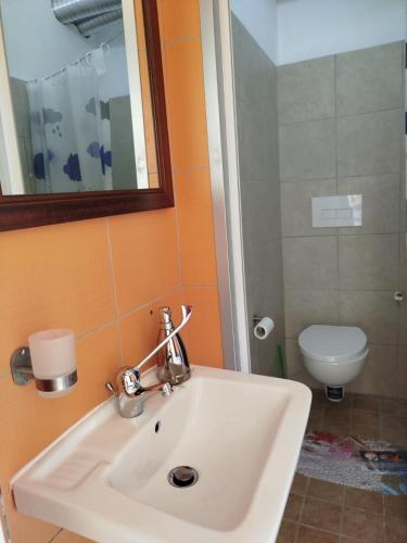 a bathroom with a sink and a toilet at Sapore di Sale - Casa Vacanza a Pizzo Calabro in Pizzo