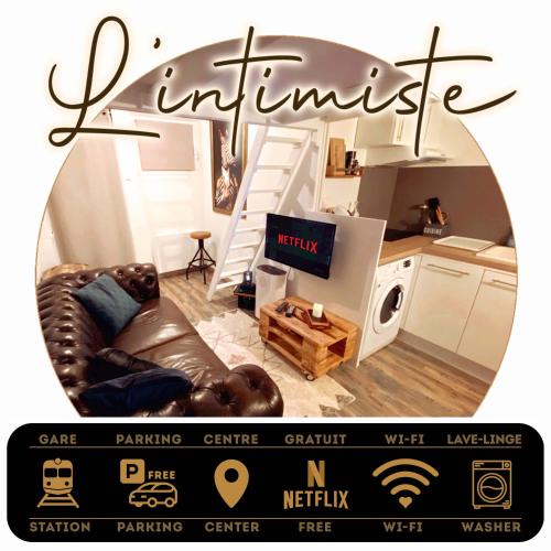 L'INTIMISTE à Saint Lô - Atypique - Studio Duplex Privé tout équipé - Gare - Centre - Parking gratuit - Entrée autonome - Chambre en mezzanine - Wifi - Netflix - Lave-linge