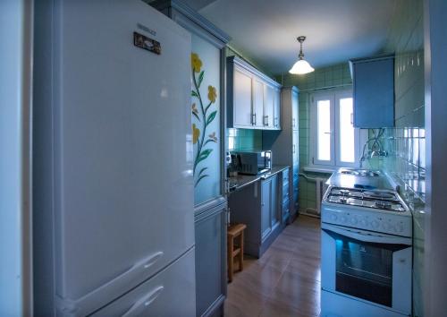 a kitchen with blue cabinets and a stove at Cozy House And Yard Old Tbilisi Center in Tbilisi City