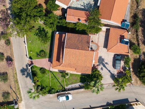 an overhead view of a house with orange roof at Melitini's Villa in Argostoli