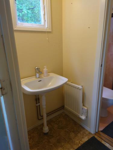 ÅsarpにあるStuga vad vattenの窓付きのバスルーム(白い洗面台付)