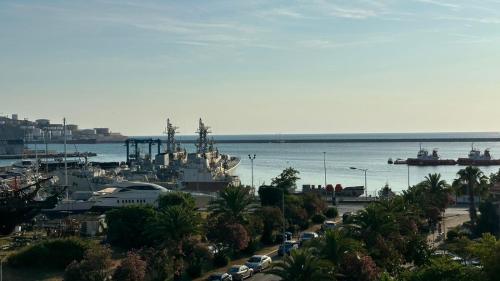 a view of a harbor with boats in the water at Porta Mare Apartment in Bar
